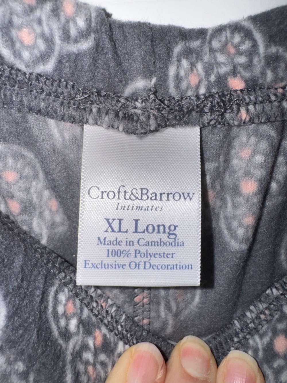 croft & barrow Gray Floral Medallion Long-Sleeve Pajama Set soft fleece size XL - Picture 10 of 12